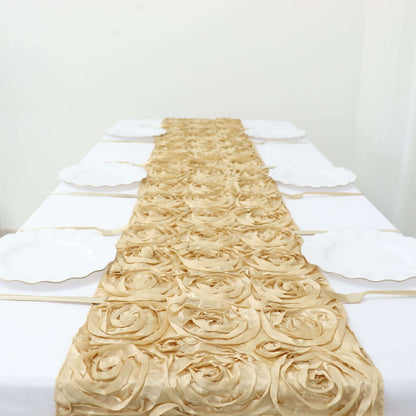 Rosette Satin 14"x108" Table Runner Champagne - Grandiose Design - NestOCart