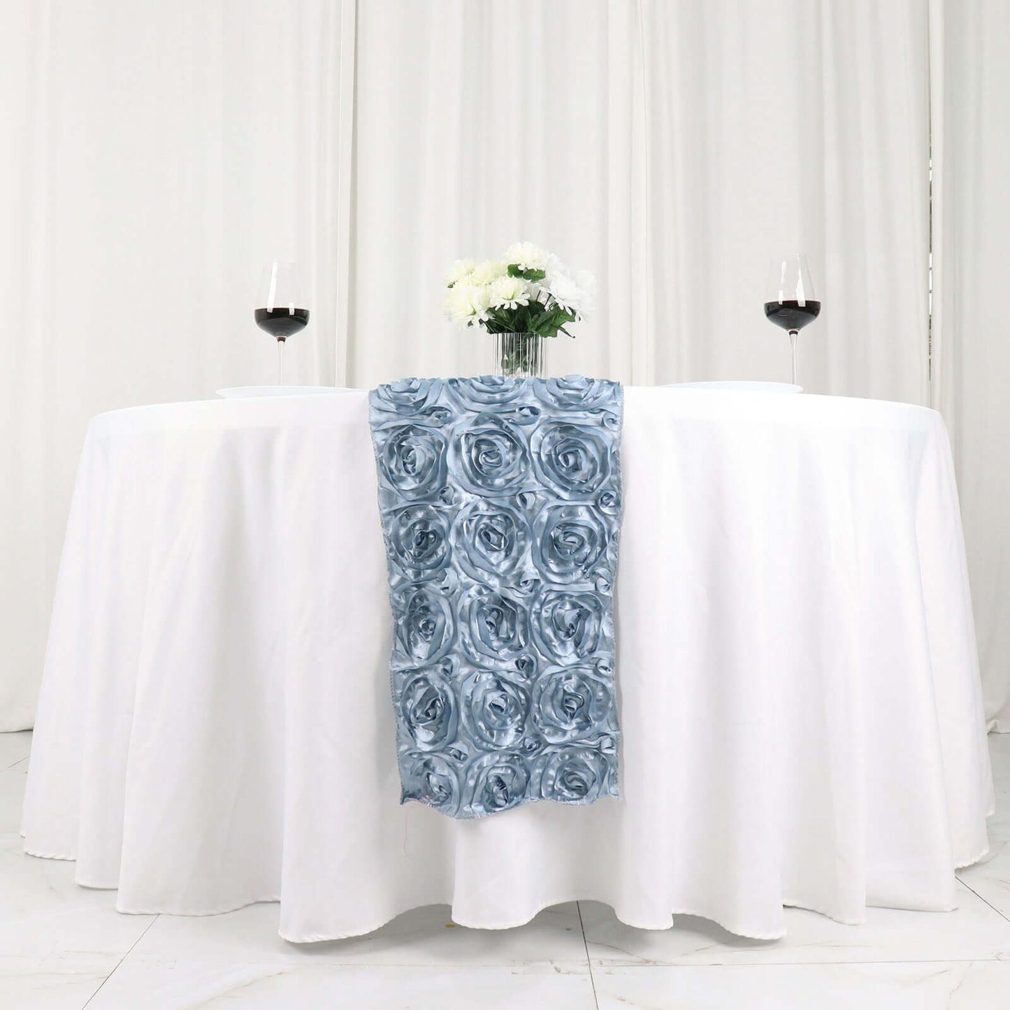 Rosette Satin 14"x108" Table Runner Dusty Blue - Grandiose Design - Bell Racket Store