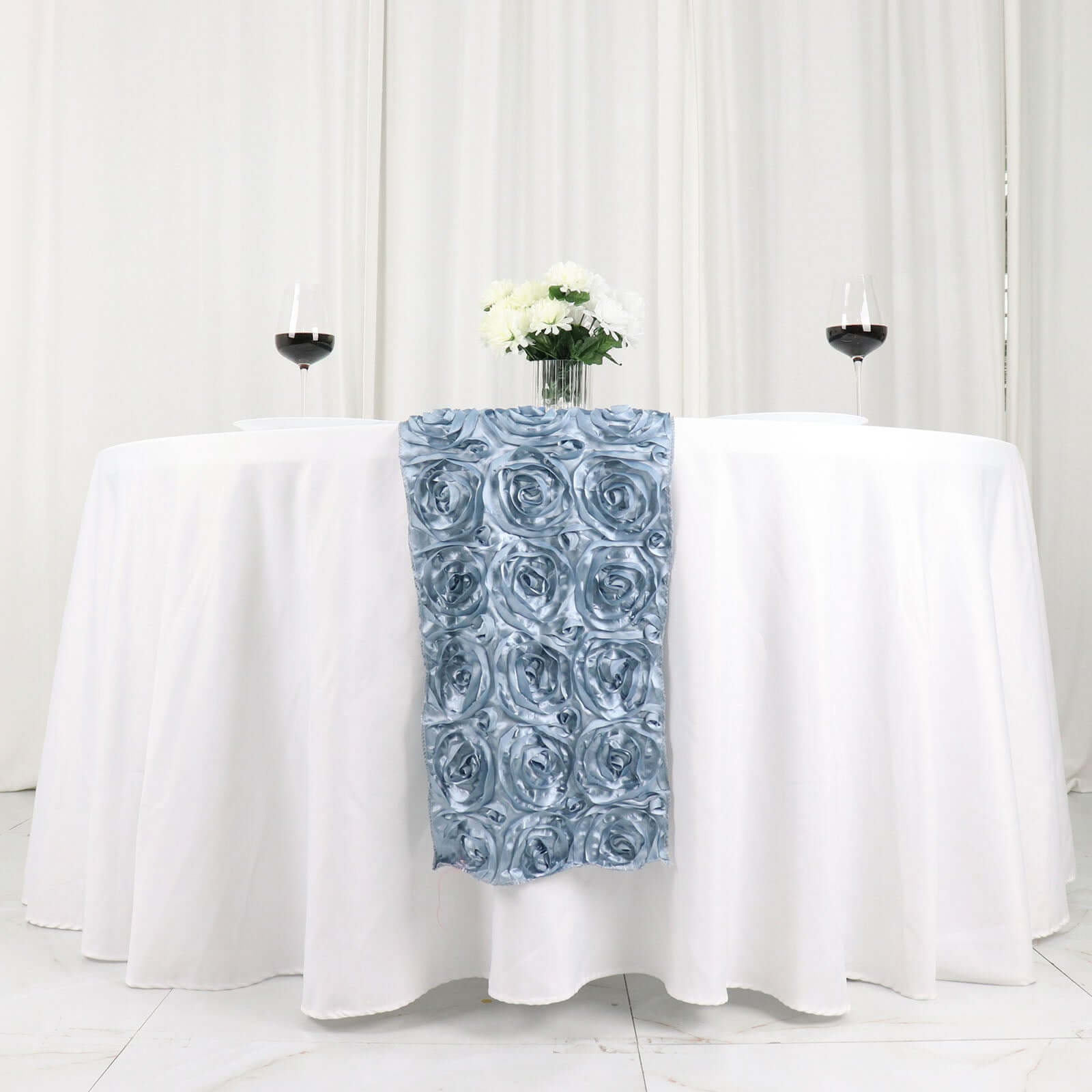 Rosette Satin 14"x108" Table Runner Dusty Blue - Grandiose Design - Bell Racket Store