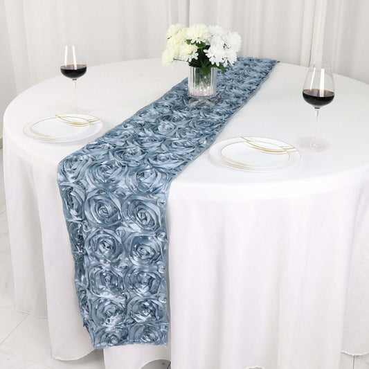 Rosette Satin 14"x108" Table Runner Dusty Blue - Grandiose Design - Bell Racket Store