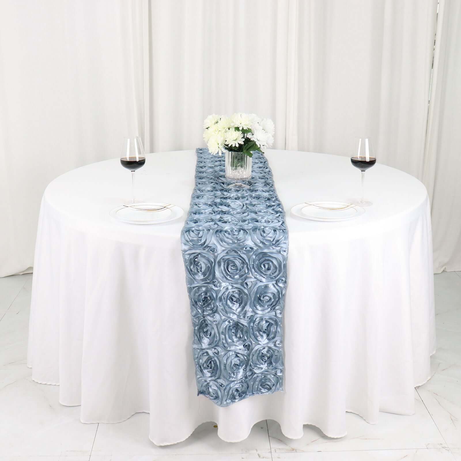 Rosette Satin 14"x108" Table Runner Dusty Blue - Grandiose Design - Bell Racket Store