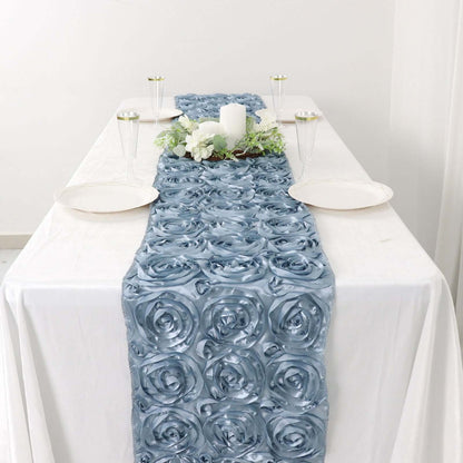 Rosette Satin 14"x108" Table Runner Dusty Blue - Grandiose Design - Bell Racket Store