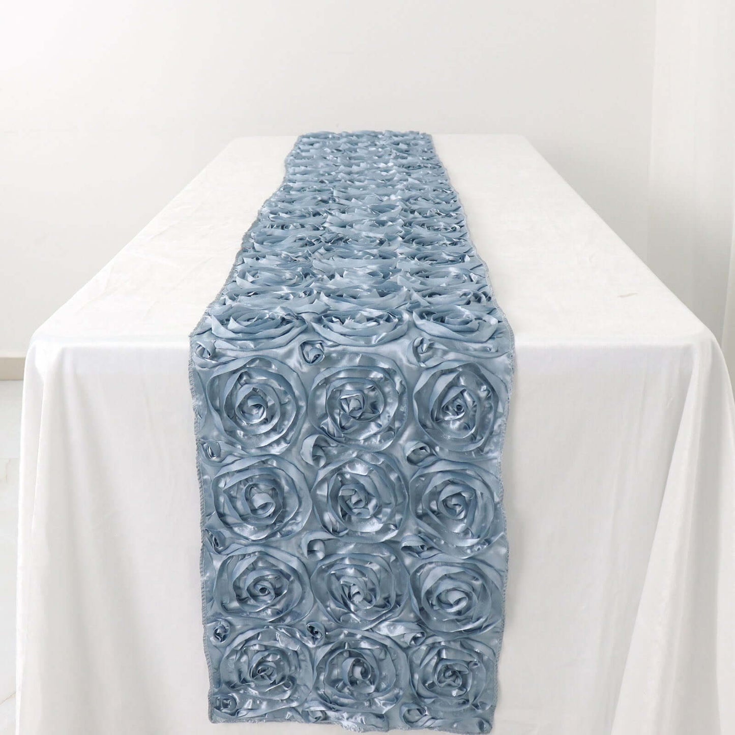 Rosette Satin 14"x108" Table Runner Dusty Blue - Grandiose Design - Bell Racket Store