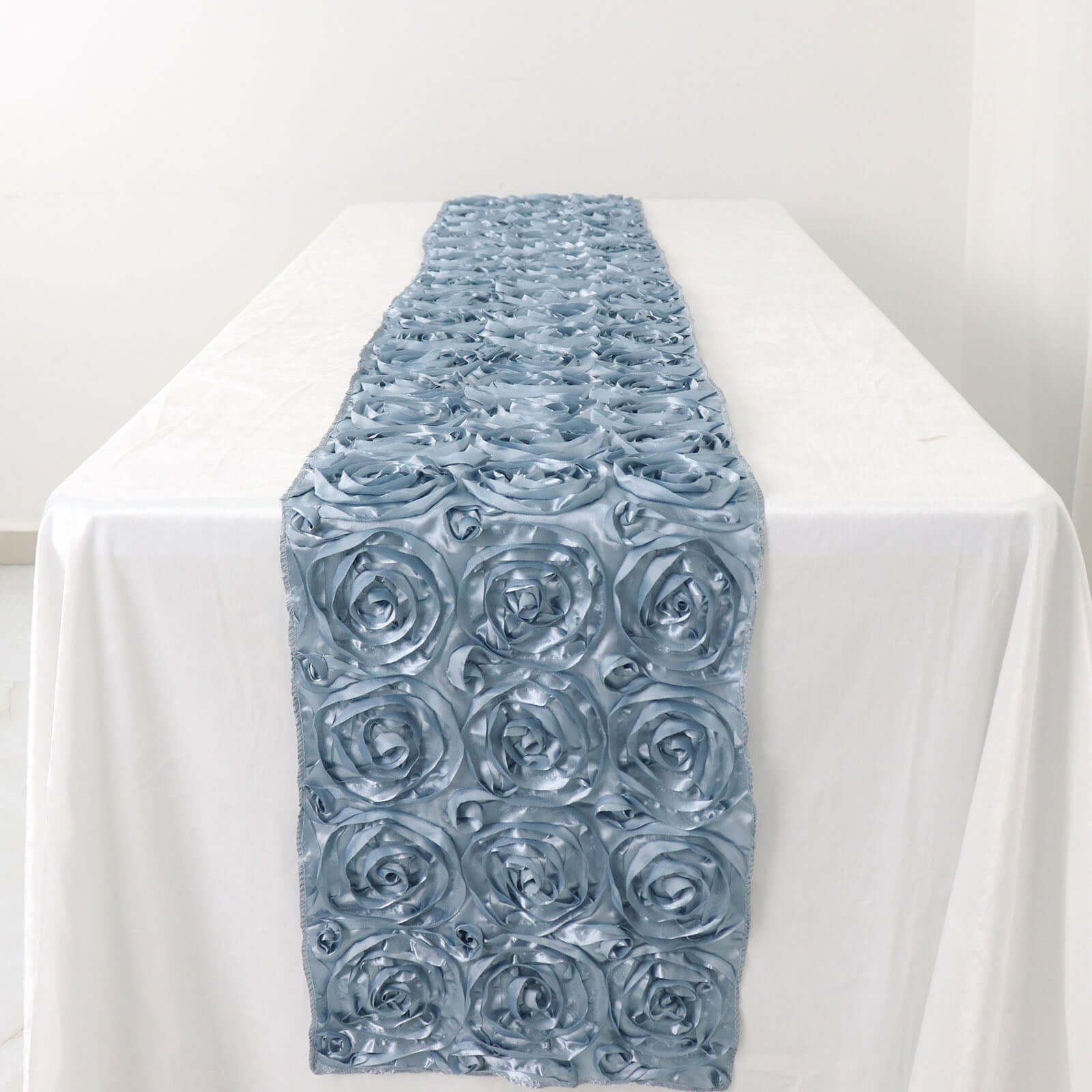 Rosette Satin 14"x108" Table Runner Dusty Blue - Grandiose Design - Bell Racket Store