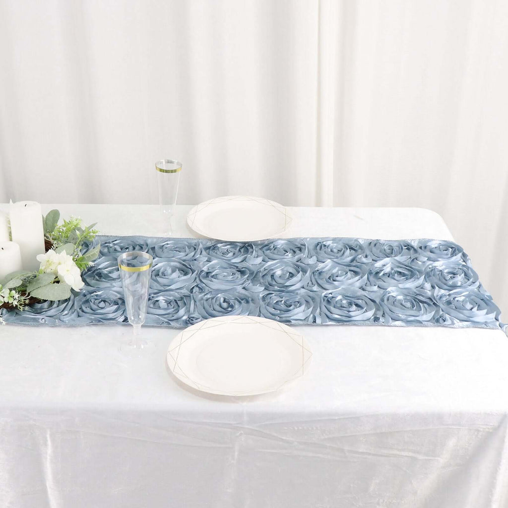 Rosette Satin 14"x108" Table Runner Dusty Blue - Grandiose Design - Bell Racket Store