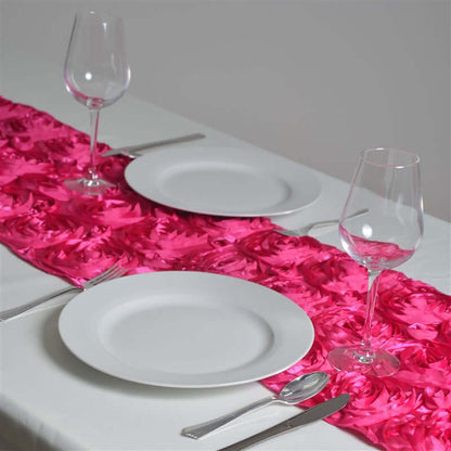 Rosette Satin 14"x108" Table Runner Fuchsia - Grandiose Design - NestOCart