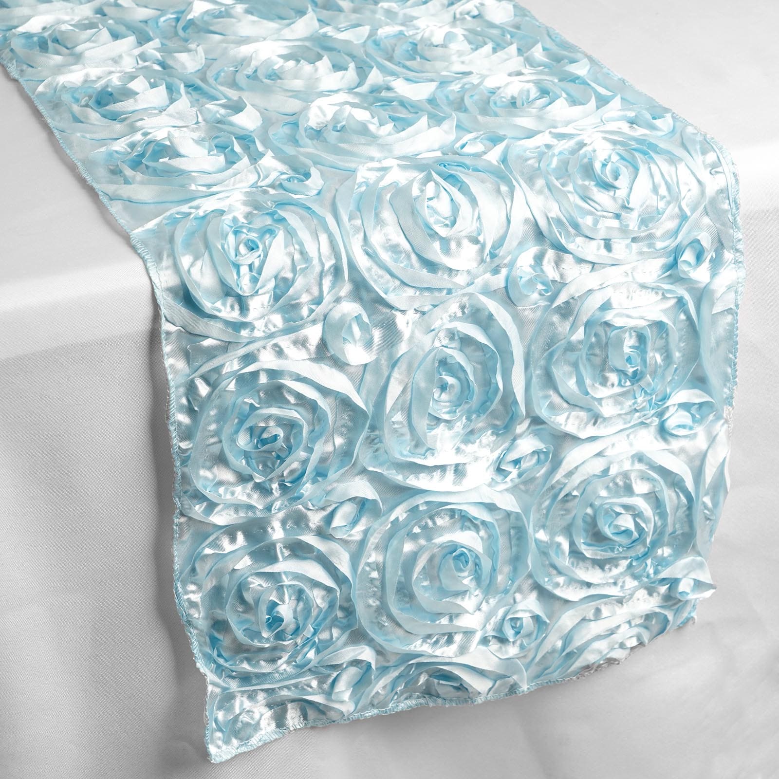 Rosette Satin 14"x108" Table Runner Light Blue - Grandiose Design - Bell Racket Store