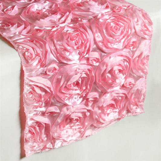 Rosette Satin 14"x108" Table Runner Pink - Grandiose Design - NestOCart