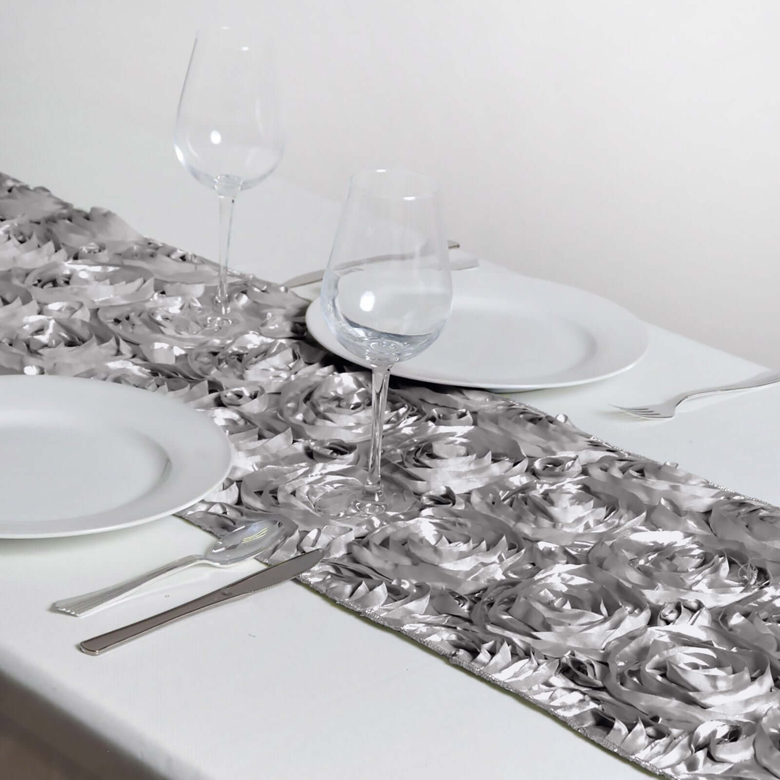Rosette Satin 14"x108" Table Runner Silver - Grandiose Design - NestOCart
