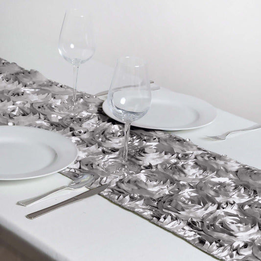 Rosette Satin 14"x108" Table Runner Silver - Grandiose Design - NestOCart