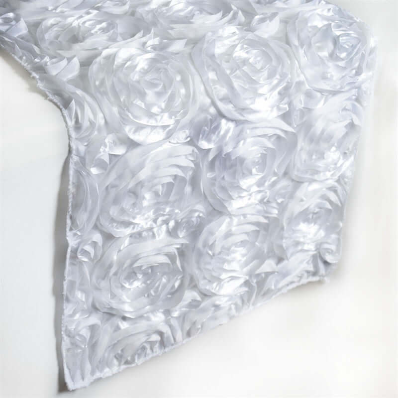 Rosette Satin 14"x108" Table Runner White - Stylish Grandiose Fabric Runner - NestOCart