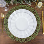 6-Pack Table Placemats Woven Fiber Design Olive Green Round - Disposable Mats for Dining and Events 15"