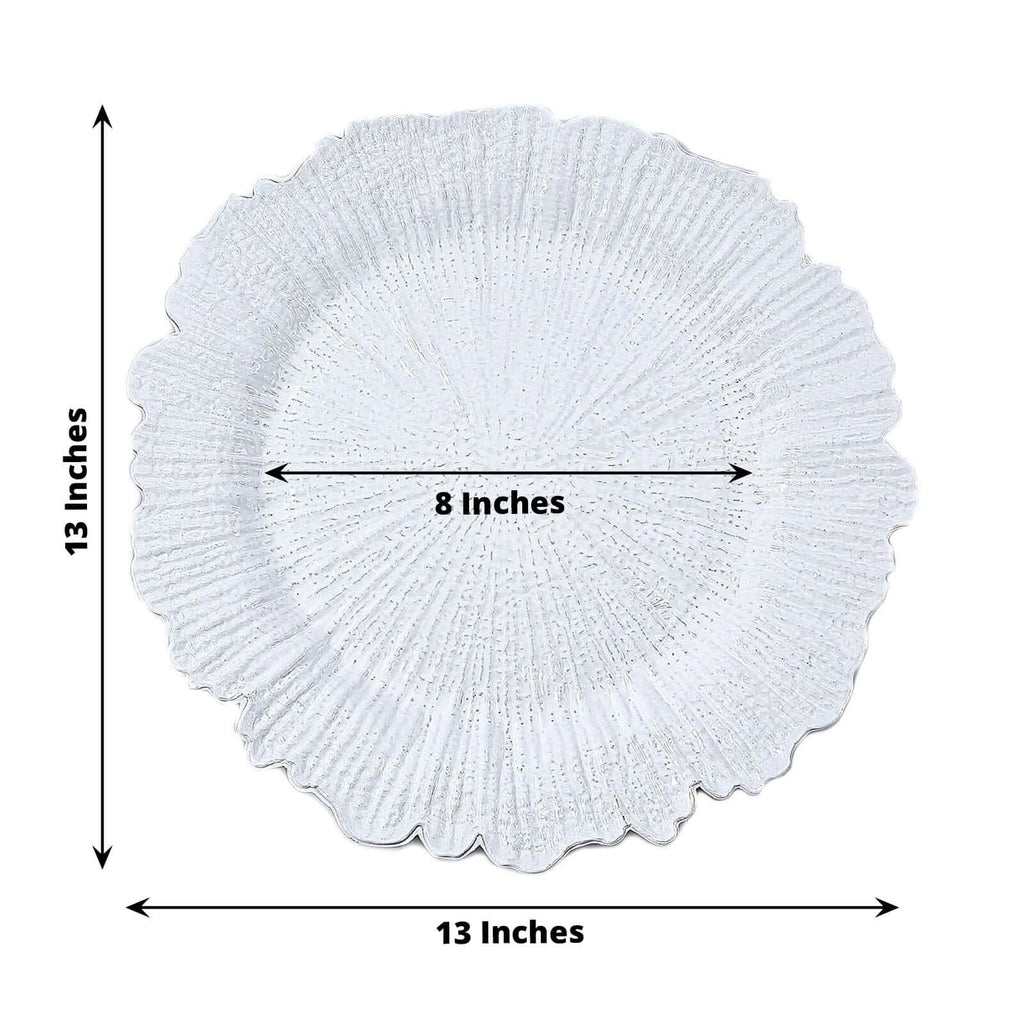 6-Pack Acrylic Plastic Round Charger Plates 13" in White with Reef Design, Classy Dinner Party Charger Tableware