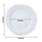 6-Pack Acrylic Plastic Round Charger Plates 13" in White with Reef Design, Classy Dinner Party Charger Tableware