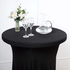 Spandex 30" Round Cocktail Table Cover Skirt Black With Natural Wavy Drapes