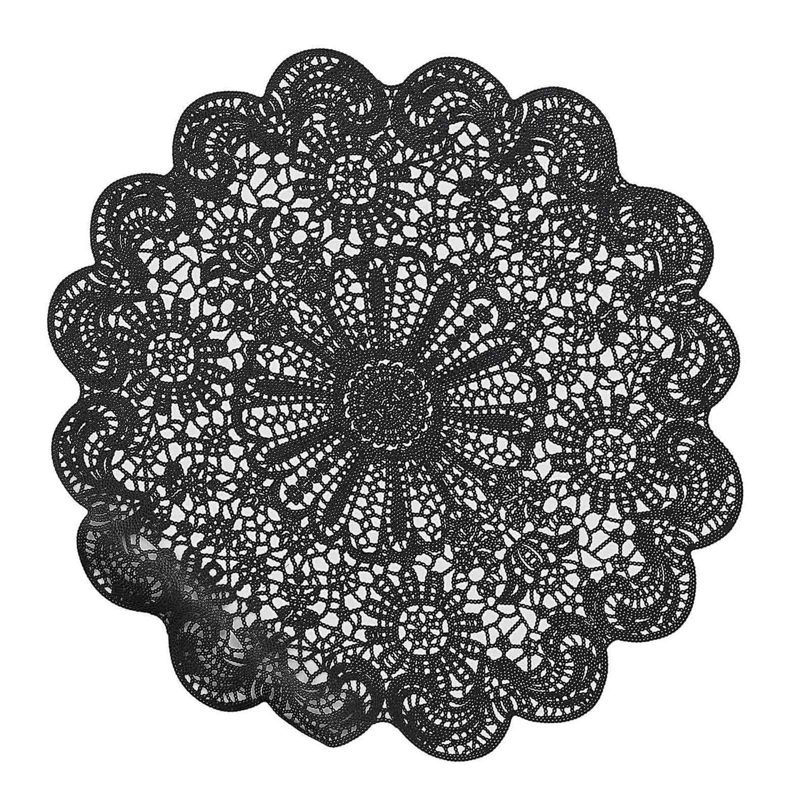 6-Pack Dining Table Mats Floral Lace Design Black - Vinyl Non-Slip Surface with Vintage Appeal 15"