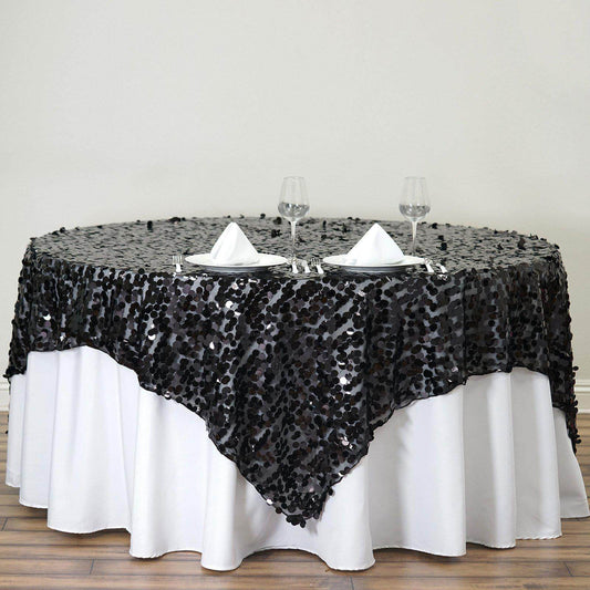 Sequin 72"x72" Table Overlay Square Tablecloth Black - Big Payette Table Cover