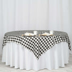 Polyester 70"x70" Square Tablecloth White/Black - Checkered Buffalo Plaid Design for Rustic Decor