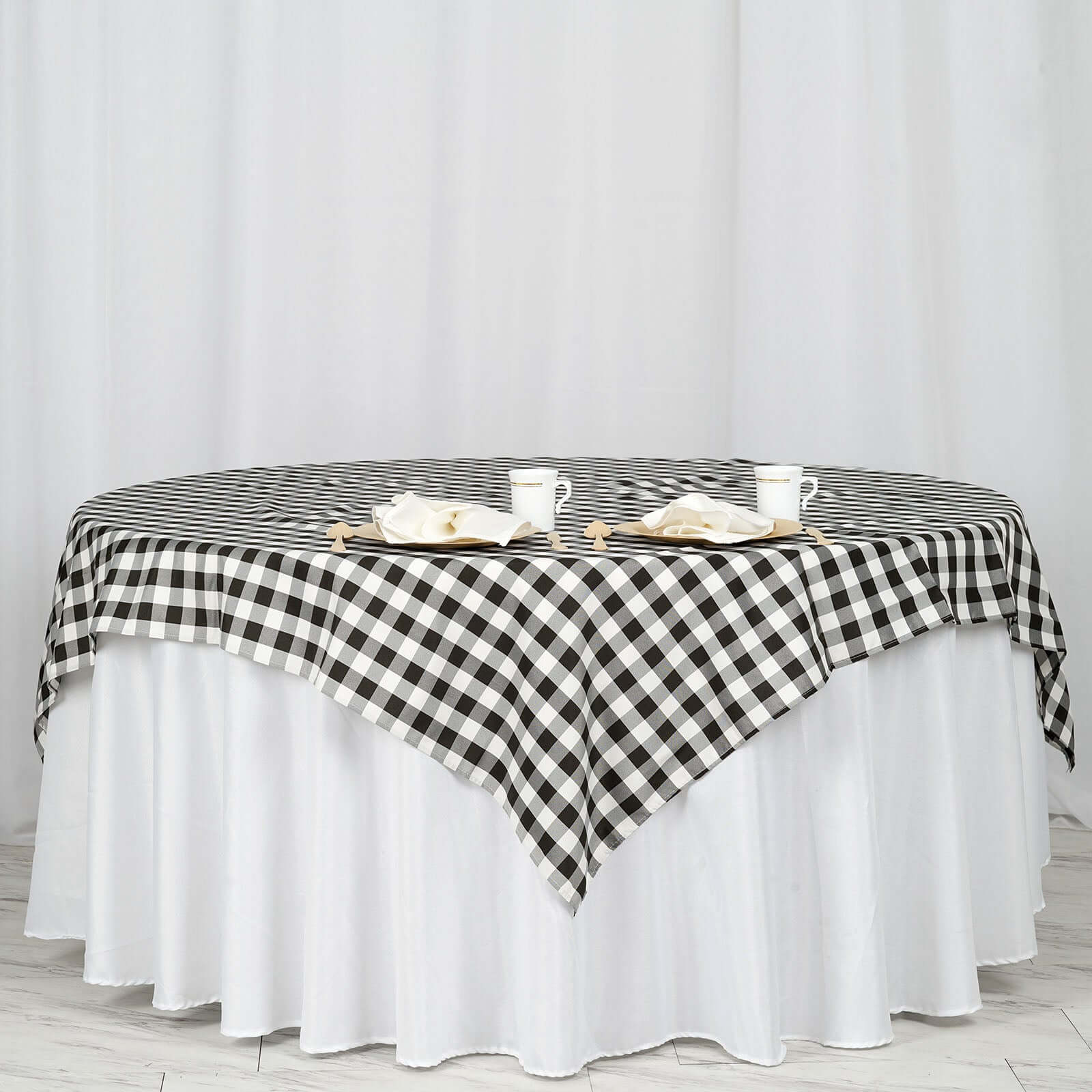 Polyester 70"x70" Square Tablecloth White/Black - Checkered Buffalo Plaid Design for Rustic Decor