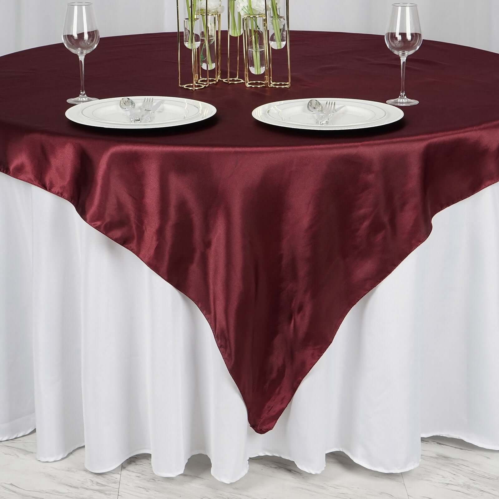 Satin 72"x72" Table Overlay Square Tablecloth Burgundy - Smooth Finish Table Cover