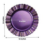 6-Pack Acrylic Plastic Round Charger Plates 13" in Purple with Gold Brushed Wavy Scalloped Rim, Decorative Dinner Party Charger Tableware