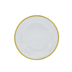 10-Pack Economy Plastic Round Charger Plates 12" in Clear with Wide Gold Rim, Decorative Dinner Party Serving Plates