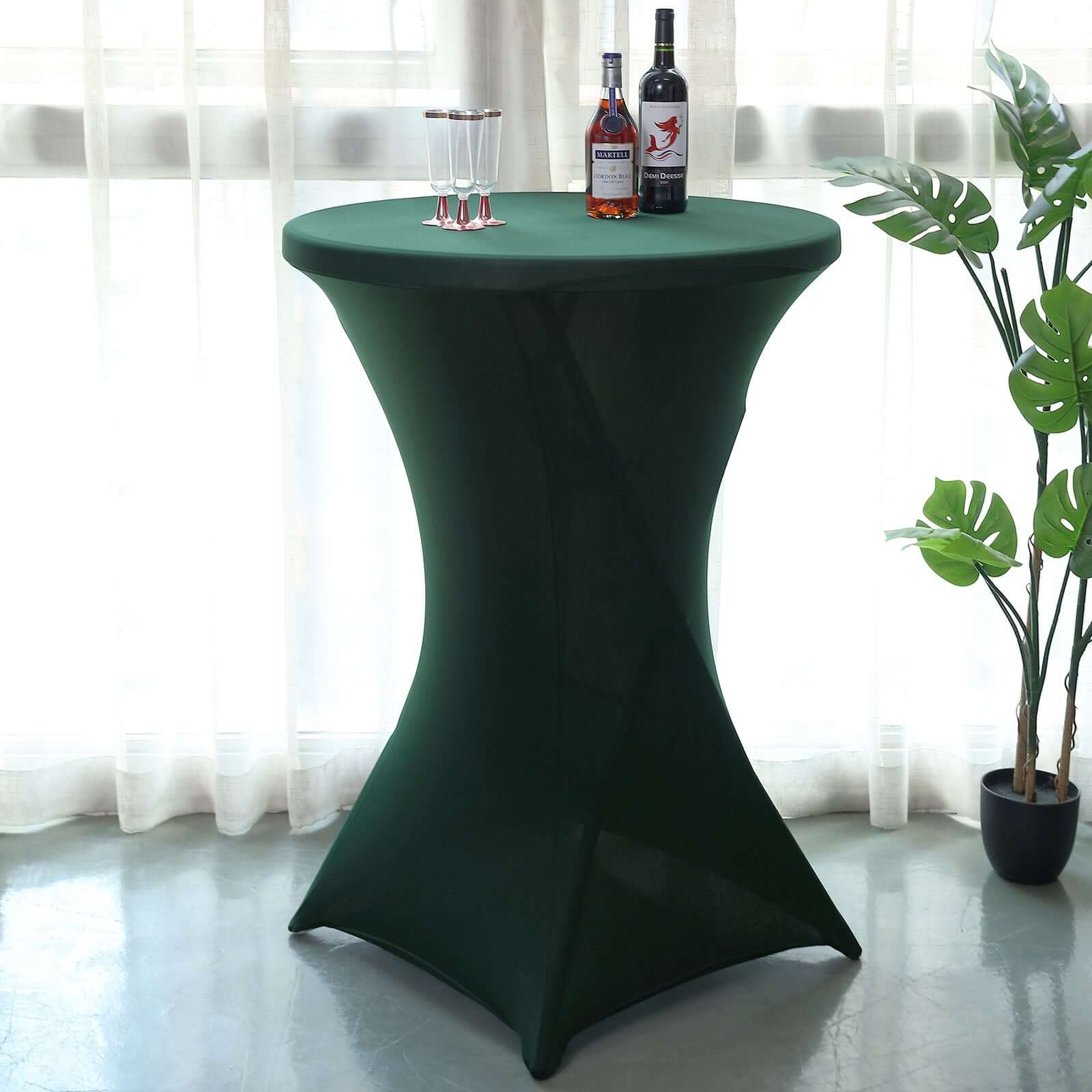 Spandex 30" Round Cocktail Table Cover Hunter Emerald Green - Easy to Maintain Stretch Fitted Highboy Tablecloth