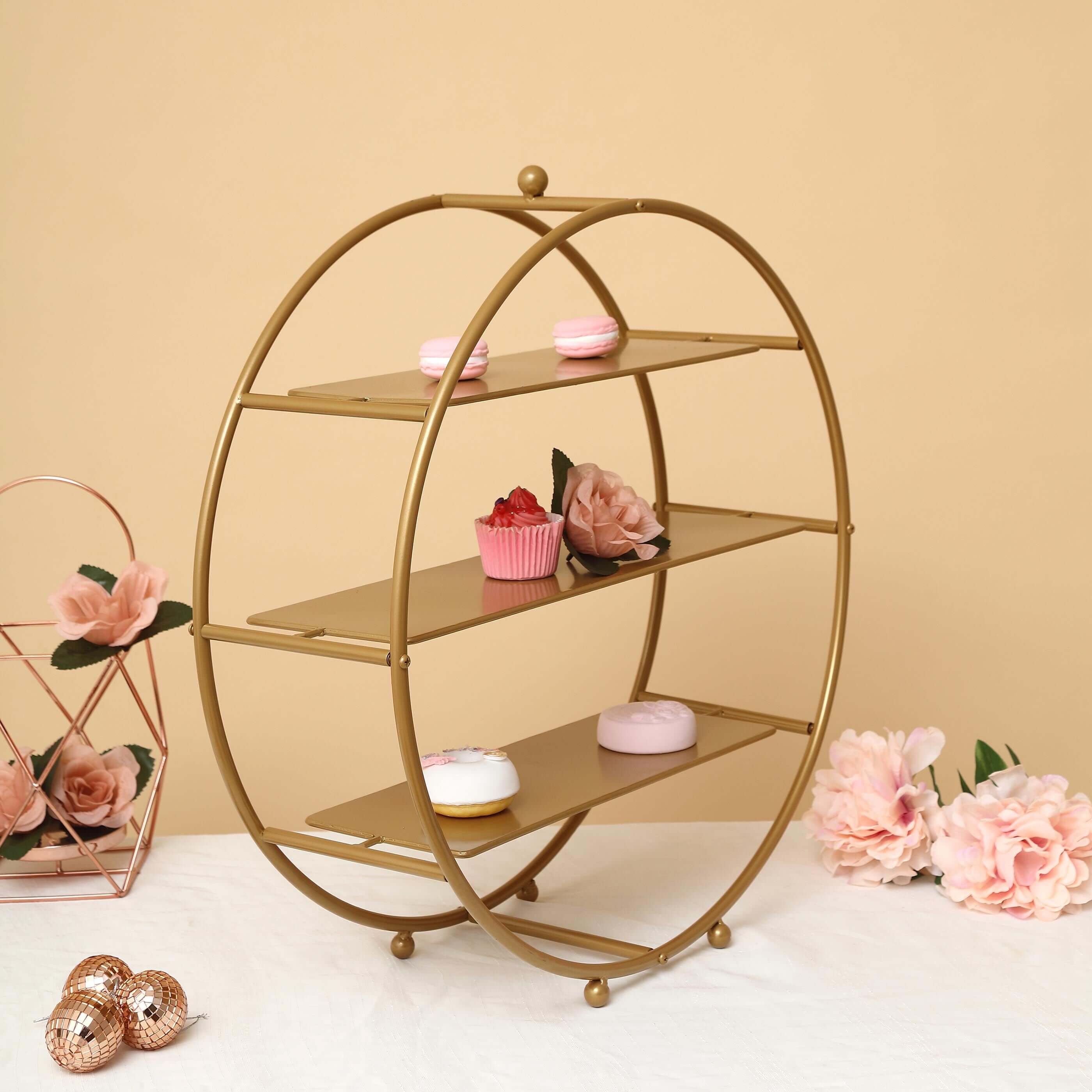 3-Tier Metal Round Cupcake Stand Matte Gold - Stylish Dessert Holder Appetizer Display for Modern Weddings Dessert Buffets & Celebrations 21"