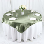 Satin 60"x60" Table Overlay Square Tablecloth Dusty Sage Green - Smooth Silky Touch Table Cover