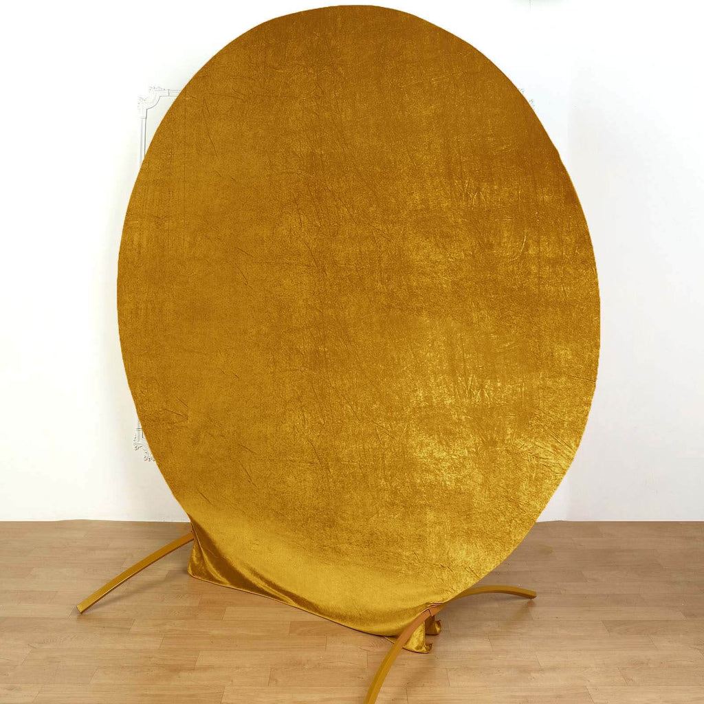 7.5ft Metallic Gold Soft Velvet Fitted Round Event Party Backdrop Cover