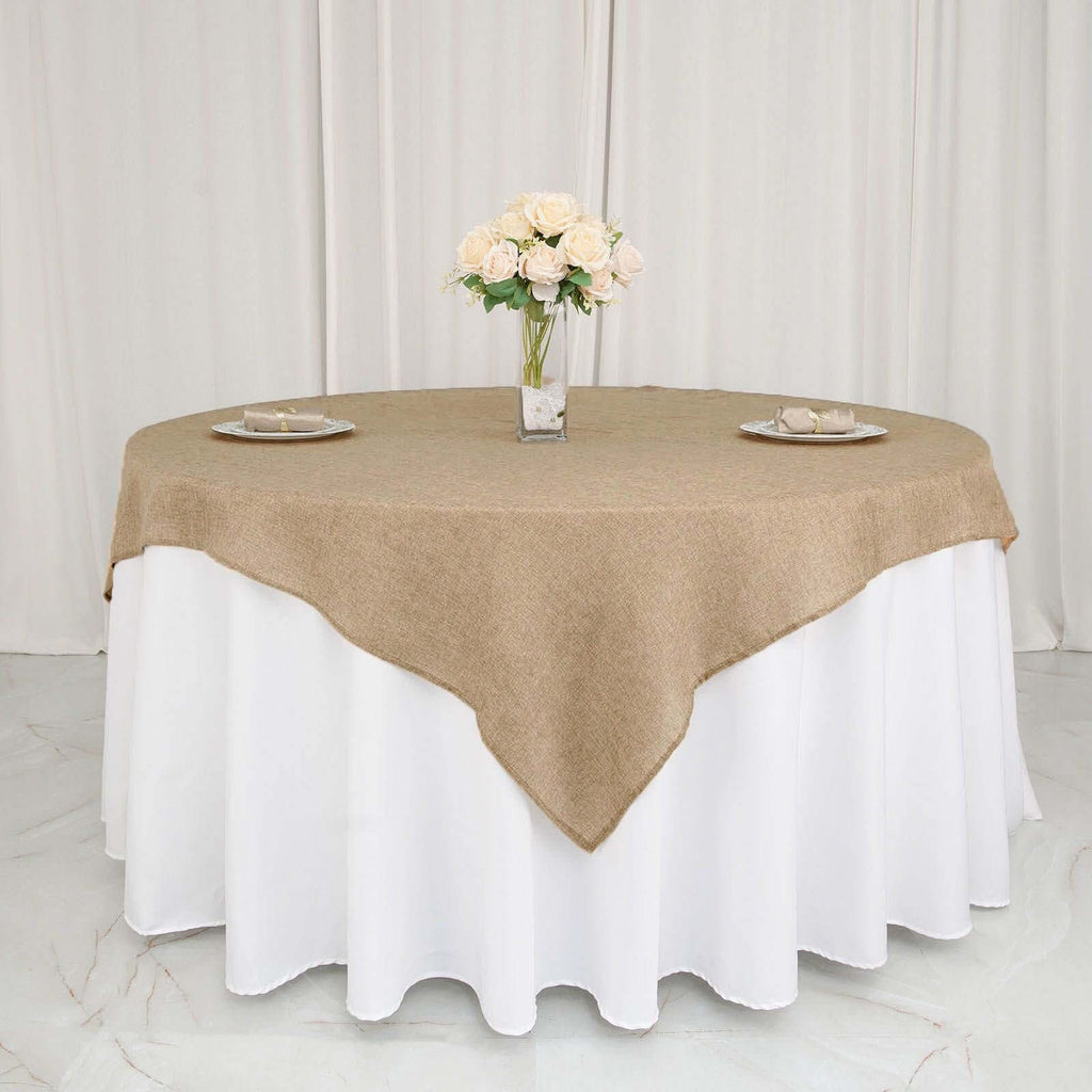 Burlap 72"x72" Faux Jute Table Overlay Square Tablecloth Natural - Boho Chic Design for Vintage Celebrations