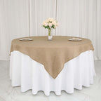 Burlap 72"x72" Faux Jute Table Overlay Square Tablecloth Natural - Boho Chic Design for Vintage Celebrations
