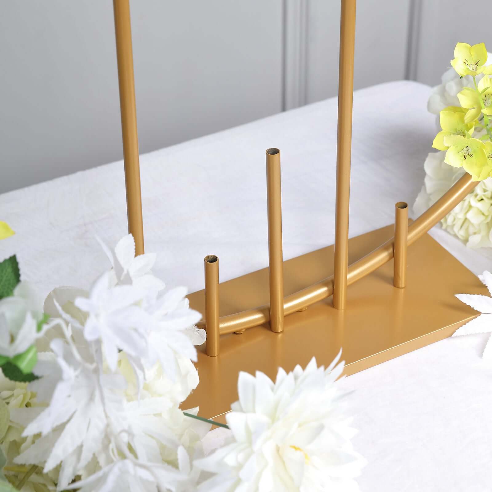 Round Floral Hoop Wedding Centerpiece Metal with Pillars Gold - Self - Standing Balloon Arch for Events 24" - Bell Racket Store