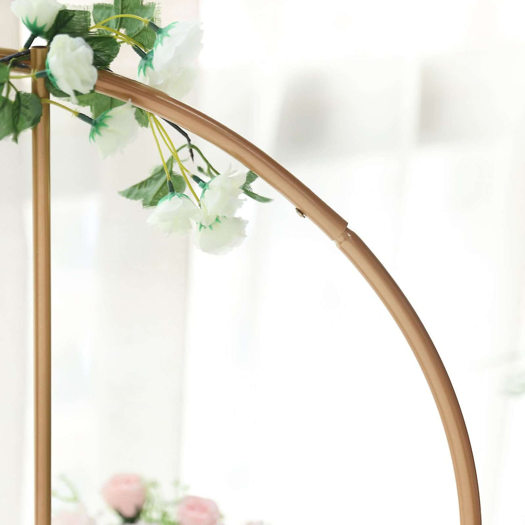 Round Floral Hoop Wedding Centerpiece Metal with Pillars Gold - Self - Standing Balloon Arch for Events 24" - Bell Racket Store