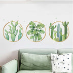 Green Tropical Leaf Plants and Cactus Flat Frame Wall Decals, Decor Stickers