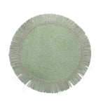4-Pack Placemats Fringe Edge Design Sage Green Jute Round - Rustic Boho Chic Burlap Table Decor 16"