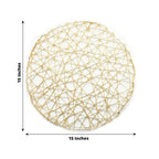 6-Pack Table Placemats Woven Fiber Design Gold Round - Disposable Mats for Dining and Events 15"