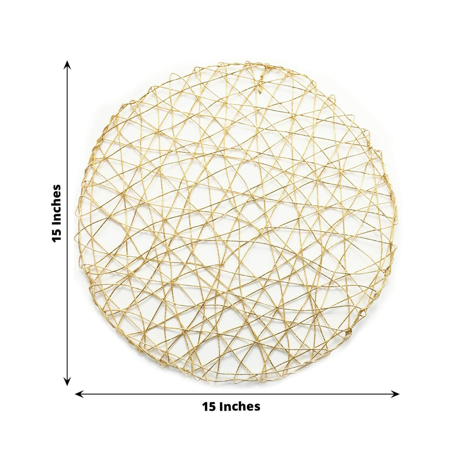 6-Pack Table Placemats Woven Fiber Design Gold Round - Disposable Mats for Dining and Events 15"