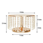 Metal Cake Stand Round Design Metallic Gold with Crystal Chains 14" Dia - Cupcake Dessert Pedestal 8" Tall