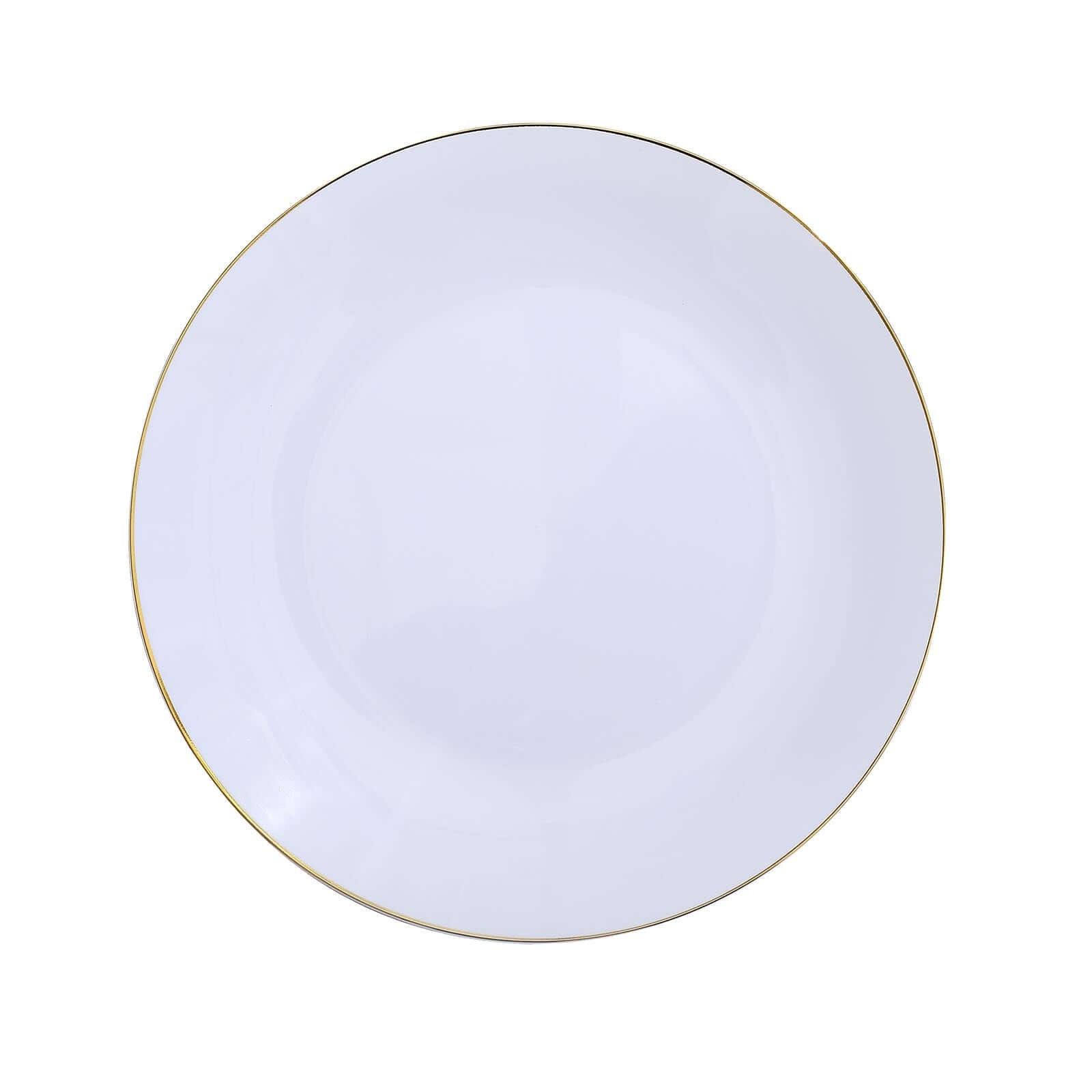 10-Pack Plastic 10" Round Dinner Plates in White with Gold Rim - Glossy Disposable Party Plates for Banquets & Special Occasions