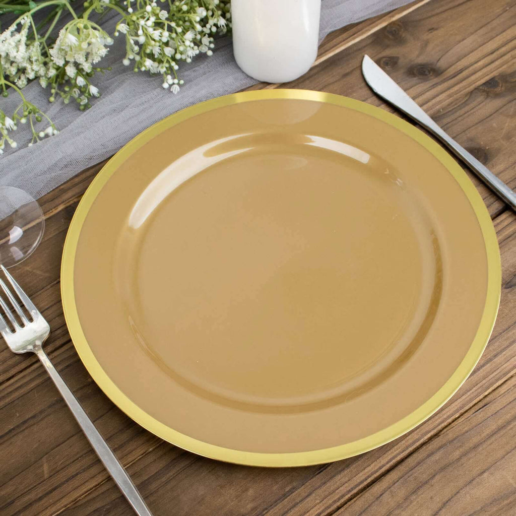 10-Pack Plastic 10" Round Dinner Plates in Gold - Disposable Party Plates for Classy Banquets & Special Occasions