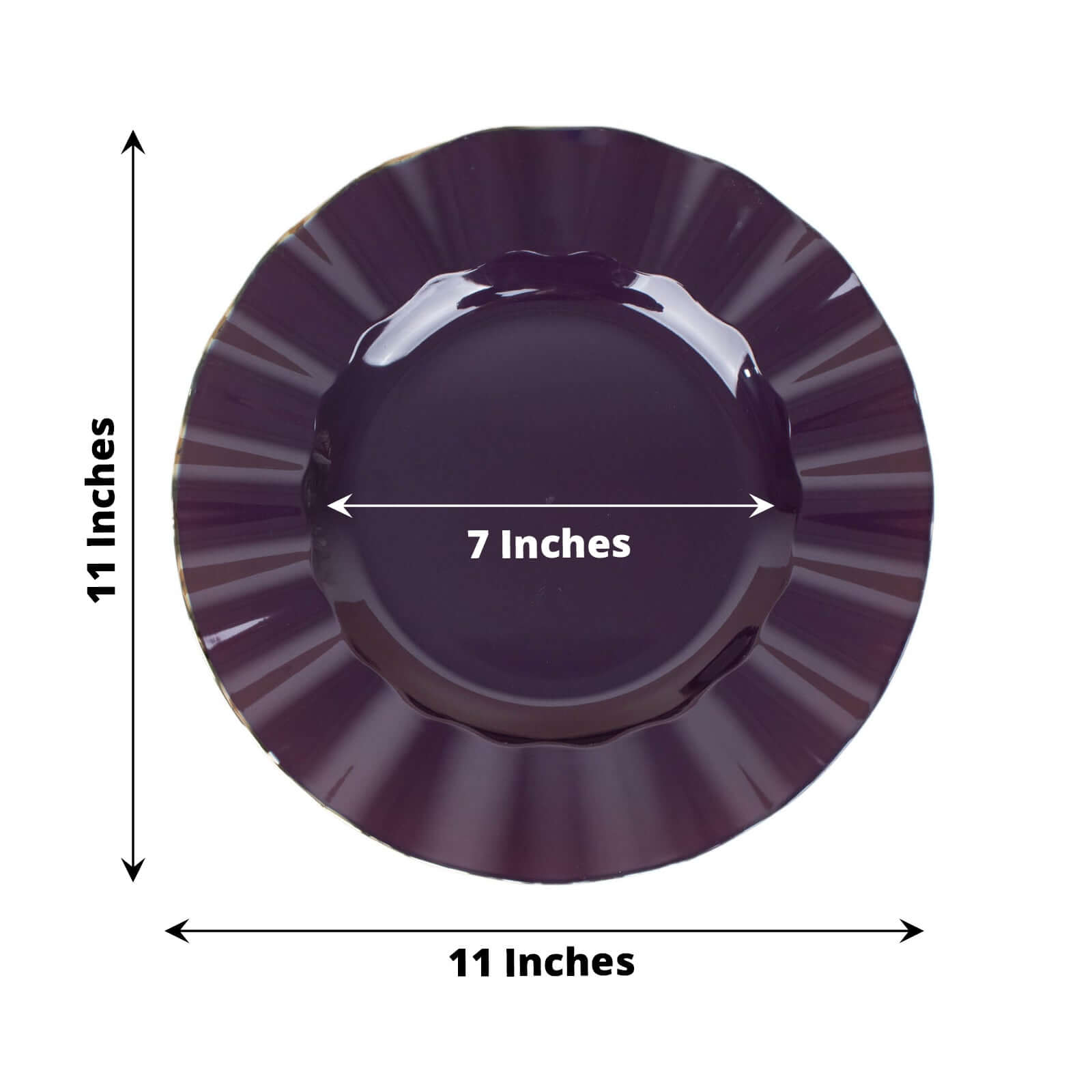 10-Pack Plastic 11" Round Dinner Plates in Purple Ruffled Rim with Gold Edging - Sturdy Disposable Dinnerware