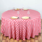 Polyester 120" Round Tablecloth White/Red Seamless - Checkered Buffalo Plaid Table Cover