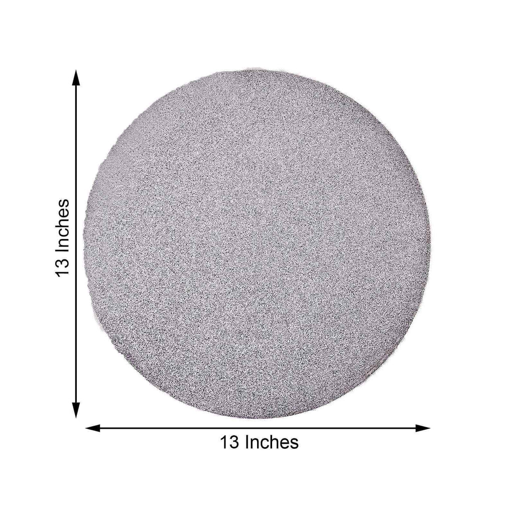 6-Pack Placemats Glitter Design Silver Sparkle Round - Non-Slip Decorative Dining Table Mats 13"