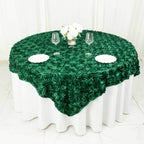 Satin 72"x72" Table Overlay Square Tablecloth Hunter Emerald Green - 3D Rosette Table Cover