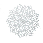 6-Pack Dining Table Mats Floral Design Silver - Metallic Vinyl Round Non-Slip Mats for Tables 15"