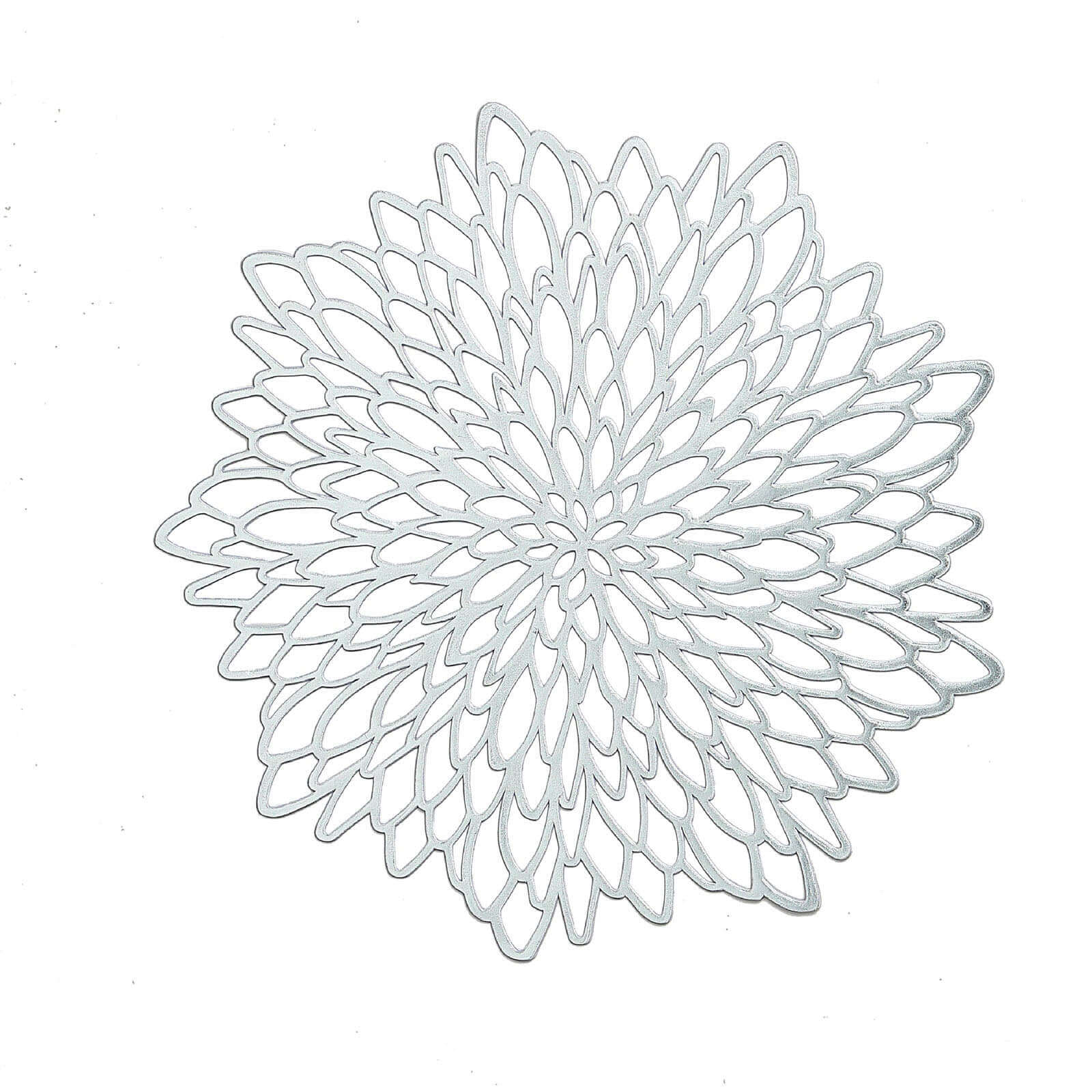 6-Pack Dining Table Mats Floral Design Silver - Metallic Vinyl Round Non-Slip Mats for Tables 15"