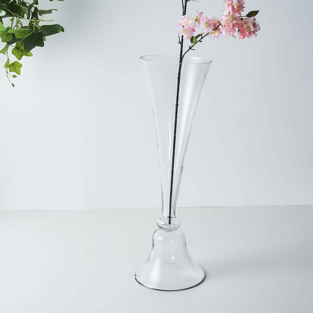 Set of 2 Glass Trumpet Vases Reversible Clarinet Design Clear - Stylish Flower Centerpieces for Events 24"