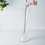 Set of 2 Glass Trumpet Vases Reversible Clarinet Design Clear - Stylish Flower Centerpieces for Events 24"