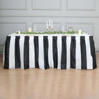 Plastic Table Skirt White/Black Stripe - Reliable Disposable Skirt for Parties 14ft 10 Mil
